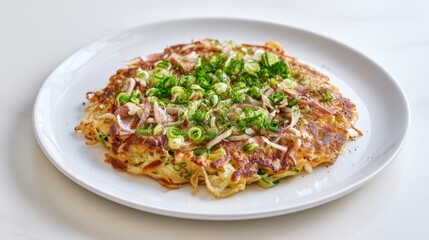 Okonomiyaki Japanese Savory Pancake on Plate
