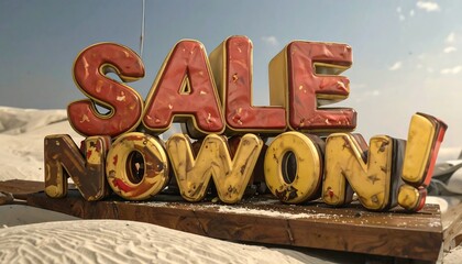 Rusty SALE NOW ON sign in desert