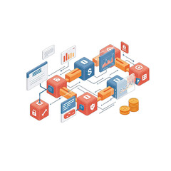 Obraz premium Isometric Blockchain Network with Data Cubes and Transparent Background