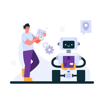 man analyzing robot data delivery clip art preview
