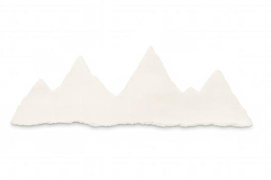 Torn paper mountains cutout creating an abstract peak landscape with rough textured edges, transparent background