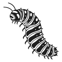 Stylized black and white caterpillar illustration
