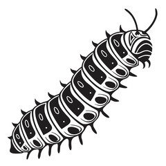 Stylized black and white illustration of a caterpillar