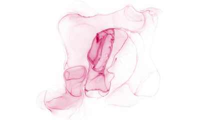 Abstract Red and Pink watercolor alcohol ink stain texture on Transparent Background