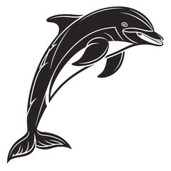 Naklejka premium Stylized black dolphin leaping against a black background