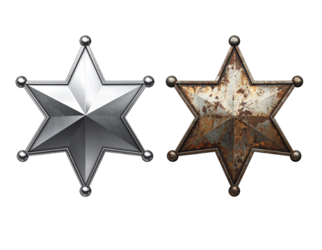 Classic Western Sheriff Star Emblem with Metallic Texture isolated on transparent background