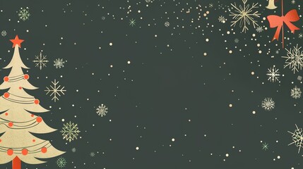Christmas Card Background Design Images, integrating festive elements such as Christmas trees, snowflakes, reindeer, Christmas stockings, and gold ribbons. Covering styles like minimalist flat design