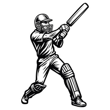 Vector illustration of a cricket batsman in minimal line drawing style, isolated on white background.