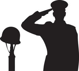 Soldier saluting with helmet, honoring fallen heroes