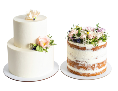 Beautiful White Tiered Wedding Cake with Minimalist Style isolated on transparent background
