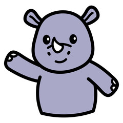 Cartoon Rhinoceros with Blue Purple Hue in an Upbeat Pose on Isolated White Background