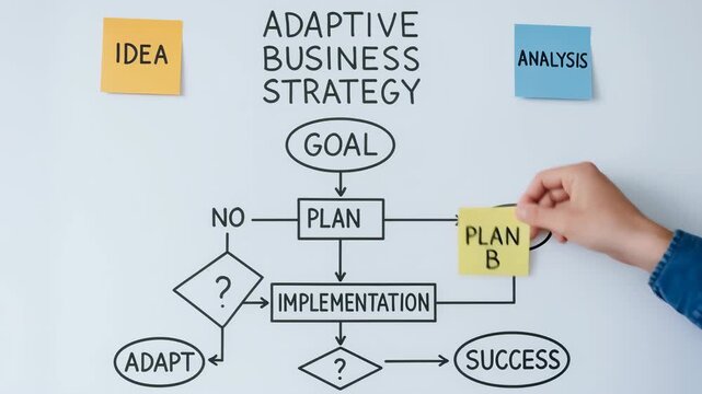Adaptive business strategy goal plan implementation adapt and success flowchart sticky note idea analysis determination flexible focused approach