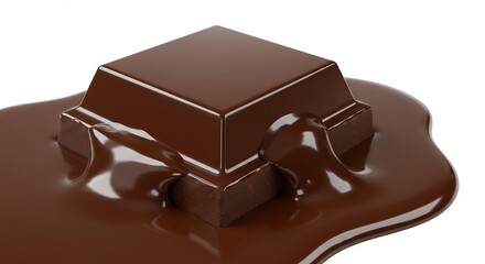 Delicious Chocolate Square Melting in Liquid Chocolate.