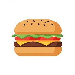 Delicious Hamburger Icon with Sesame Seeds.