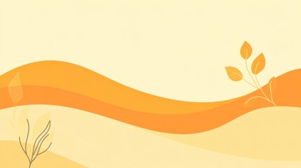 Abstract Autumnal Landscape With Wavy Lines and Leaves