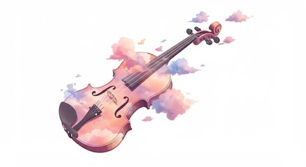 Dreamy Violin Floating Among Soft Clouds.