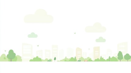 Serene Cityscape with Lush Greenery and Cars