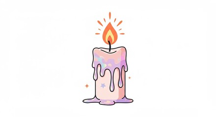Dripping Candle with Flame and Sparkles.