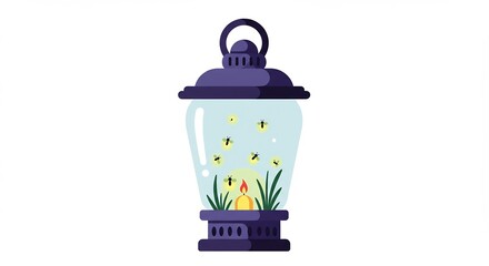 Fireflies In A Lantern Illustration.