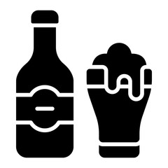 beer drink glyph icon with glass and bottle at pub