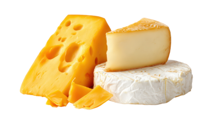 Assortment of cheese types isolated on transparent background