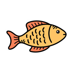 Cartoon Style Goldfish Illustration on White Background with Detailed Black Outline and Pixelated Texture Ideal for Children Education Resources