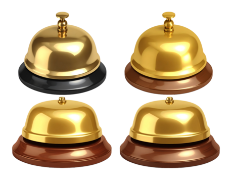 Luxury golden service bell for hotel and reception isolated on transparent background