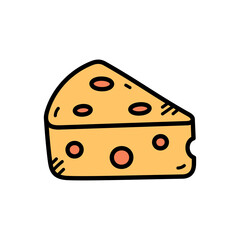 Cartoon Style Yellow Cheese Slice with Holes on Transparent Background Hand Drawn Illustration for Food Related Designs Simple Object