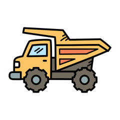 Cartoon Style Yellow Dump Truck with Black Outline on Transparent Background Isolated Image for Transportation Themed Concepts and Designs