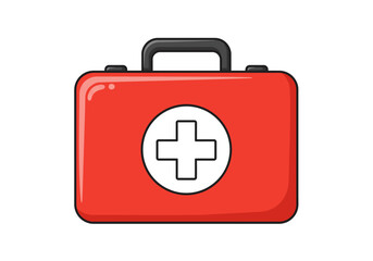 Red First Aid Kit with White Cross Symbol.