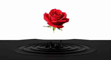 Red Rose Dropping into Black Water.