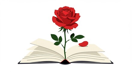 Red Rose Growing Out of Open Book.