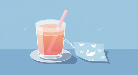 Refreshing Iced Tea with a Tea Bag on a Saucer.
