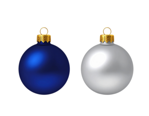 Luxury navy blue Christmas bauble with golden string isolated on transparent background