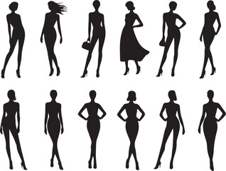 Elegant female silhouettes in various poses design