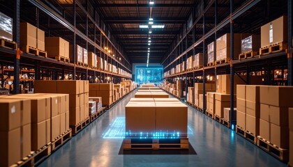 Fototapeta premium AI Sorting System in Distribution Warehouse