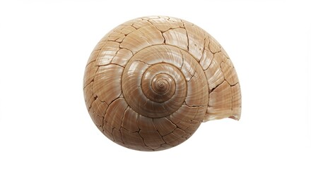 Close up of a spiral snail shell isolated on white background.