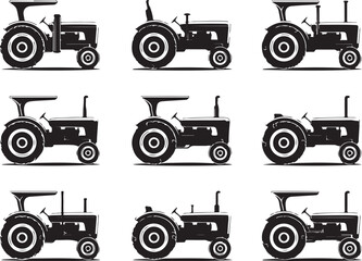 Obraz premium Tractors farming equipment in solid silhouette design
