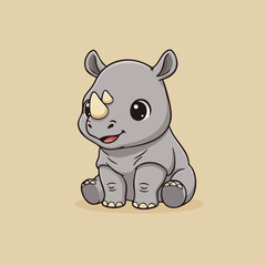 Cute rhinoceros cartoon character illustration African wild animal design for children.