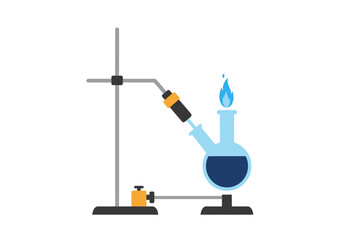 Chemical Distillation Apparatus with Round-Bottom Flask and Flame.