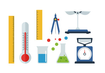 Flat Vector Illustration of Science and Measurement Tools.