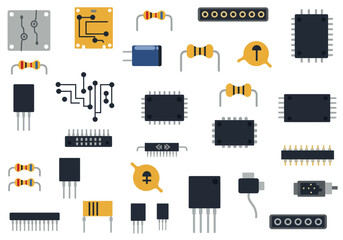 Assorted Electronic Components and Circuit Elements Illustration.