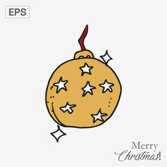 Golden Christmas ornament with stars, hand-drawn style for holiday greetings © ADgfx