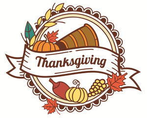 Vintage Thanksgiving badge typography, retro rustic design, vector illustration 