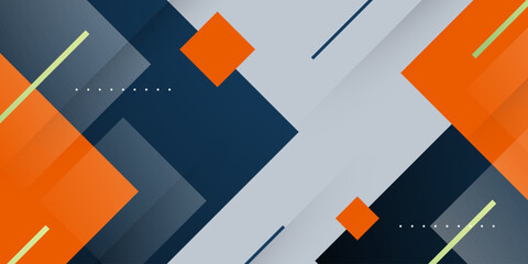 Abstract overlap geometric square banner background design. Orange and blue color concept horizontal background.