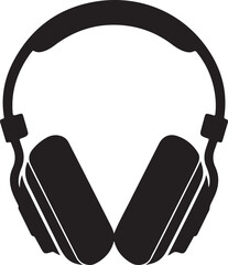 black and white sillhouette of a headphone isolated white background