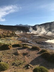 Steam Rising from Fumaroles at El Tatio Geothermal Field