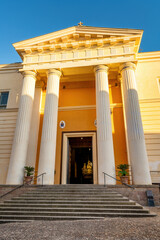 Obraz premium Alghero Cathedral Santa Maria Immacolata church yellow facade in Sardinia, Italy