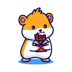 Cartoonish Hamster Holding Chocolate Bar on Transparent Background, Featuring Orange Fur, White Underbelly, Red Wrapping, Pixelated Style, and Energetic Theme, Simple and Playful