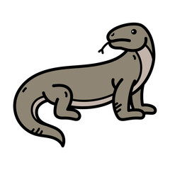 Cartoonish Brown Lizard Illustration on Transparent Background with Black Outline Simple Children Style